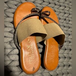 Olive green leather sandals